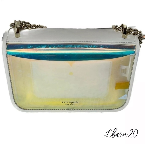Kate Spade Nicola Optic White Hologram Iridescent Turnlock Clutch Crossbody Bag - Picture 7 of 11